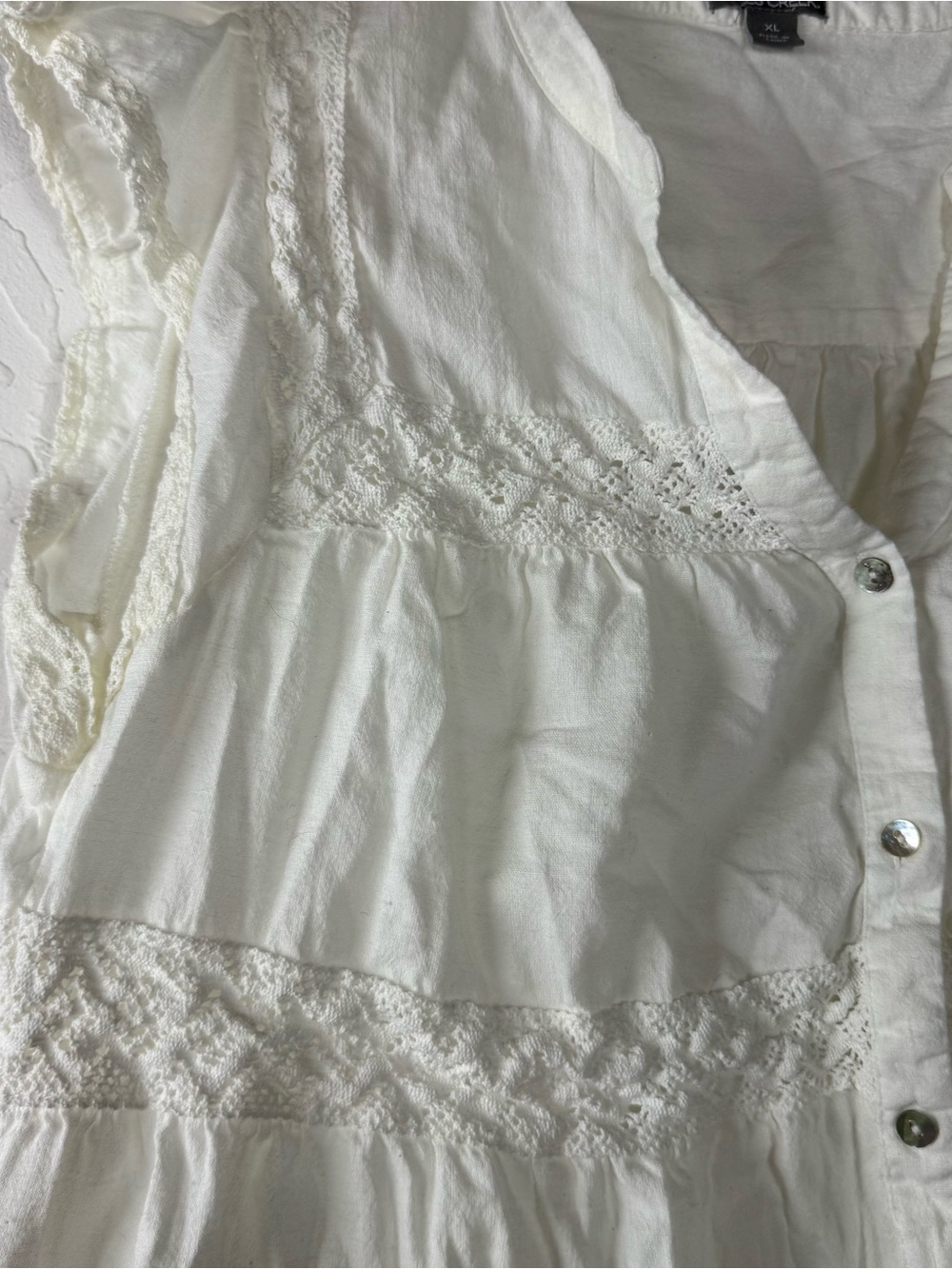 Falls Creek Popover Blouse Knit Top Shirt White Lace Button Down Boho V Neck - Picture 5 of 8